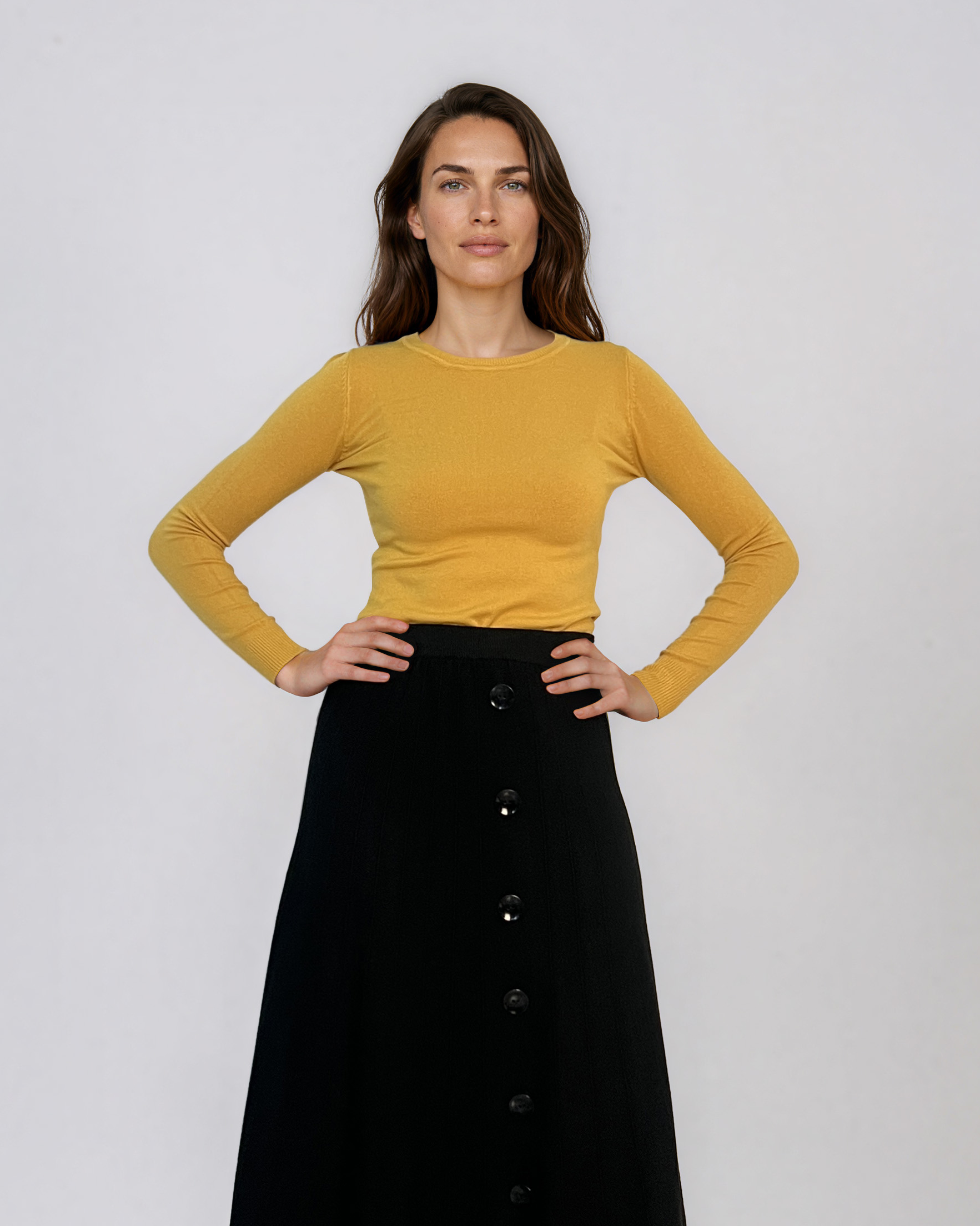 Pulover mulat din tricot cu lână şi caşmir galben LR358