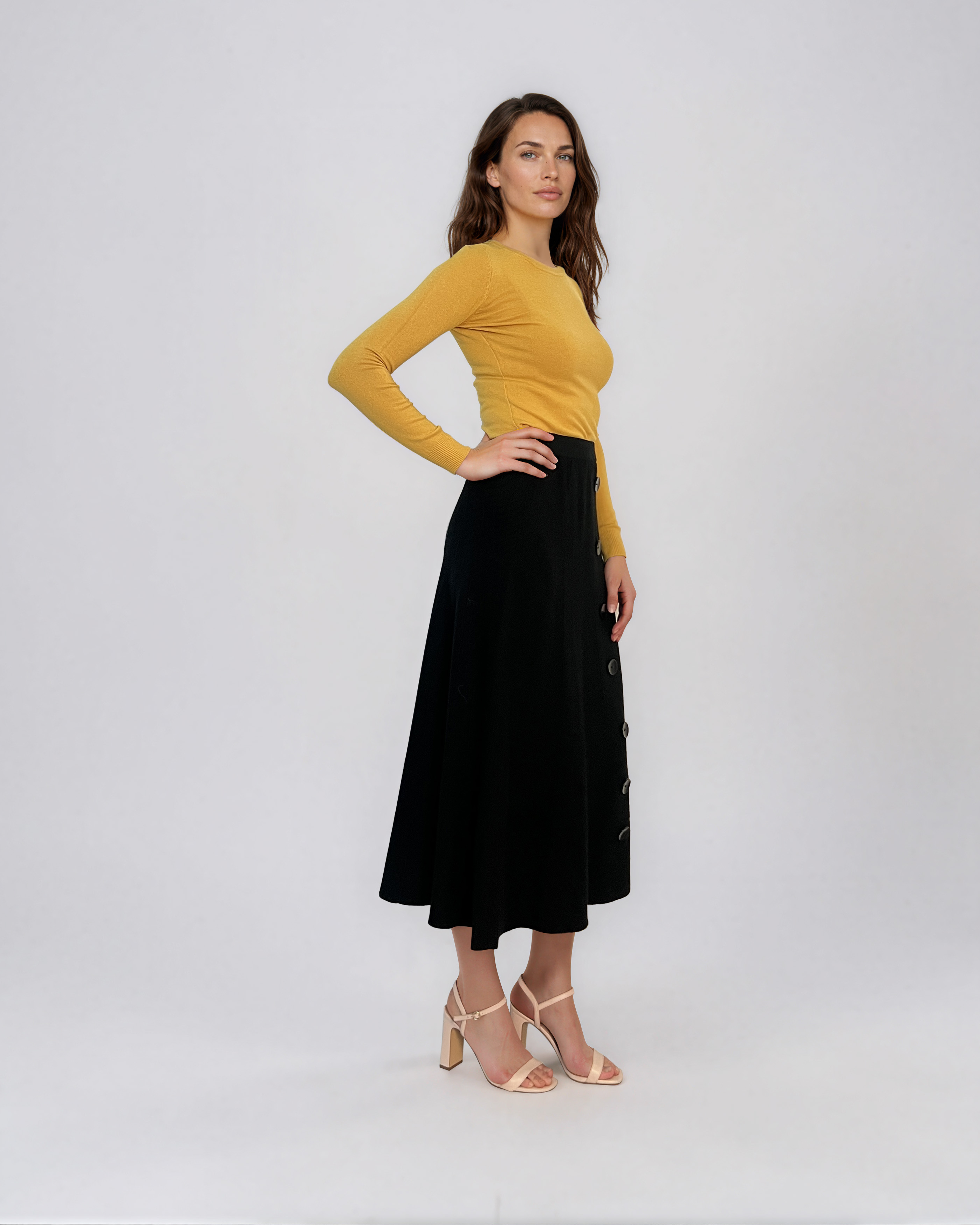 Pulover mulat din tricot cu lână şi caşmir galben LR358