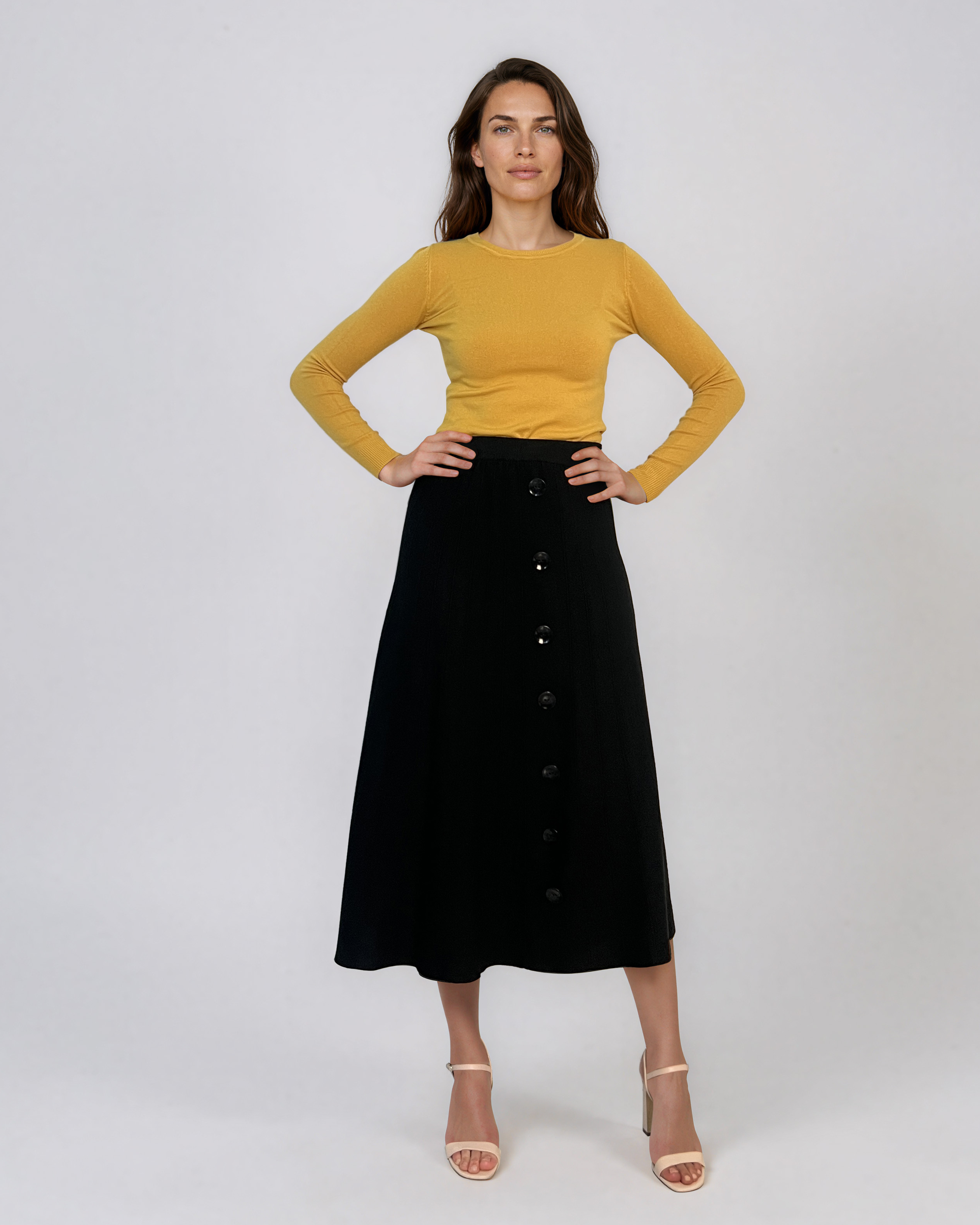 Pulover mulat din tricot cu lână şi caşmir galben LR358