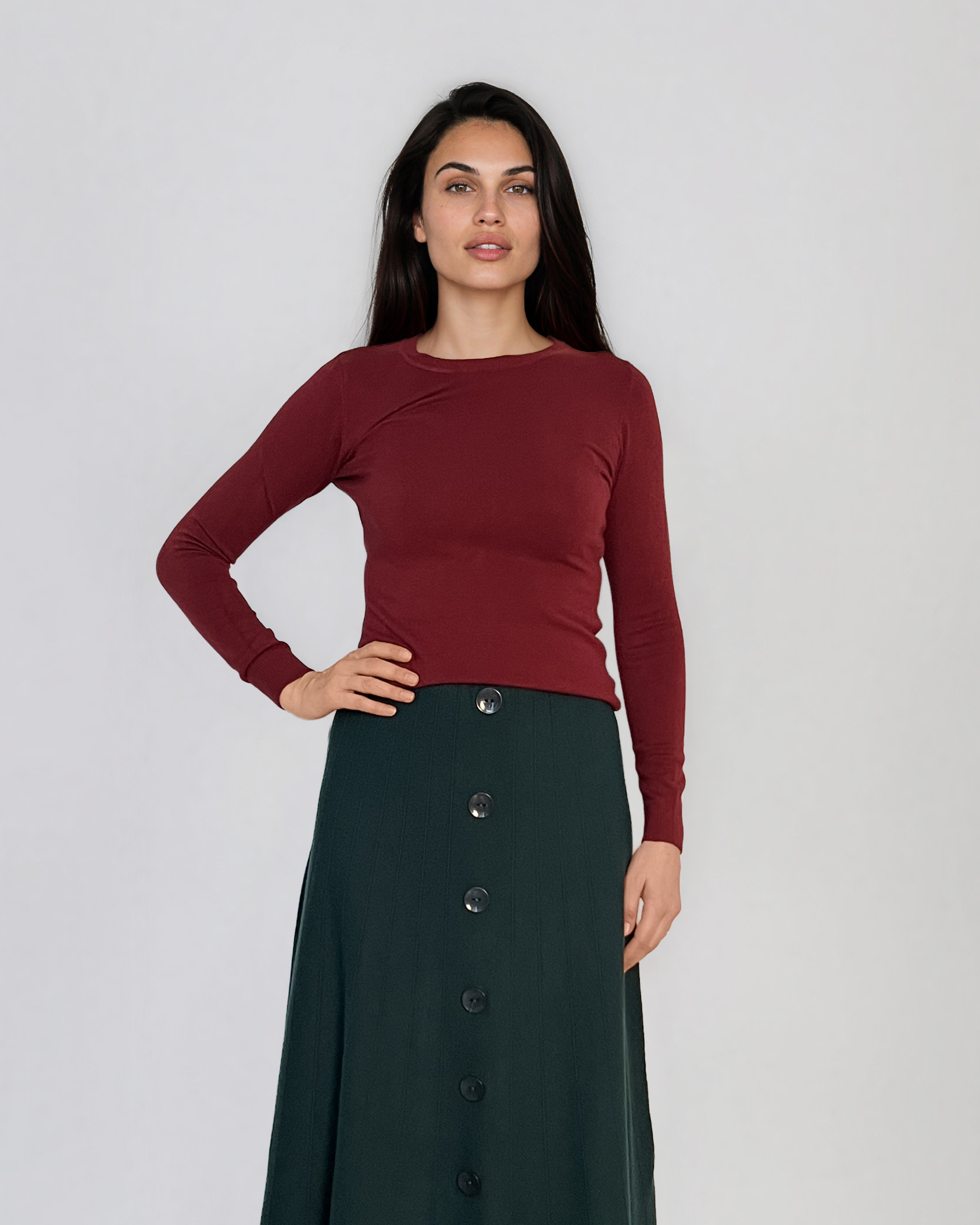 Pulover mulat din tricot cu lână şi caşmir grena LR358