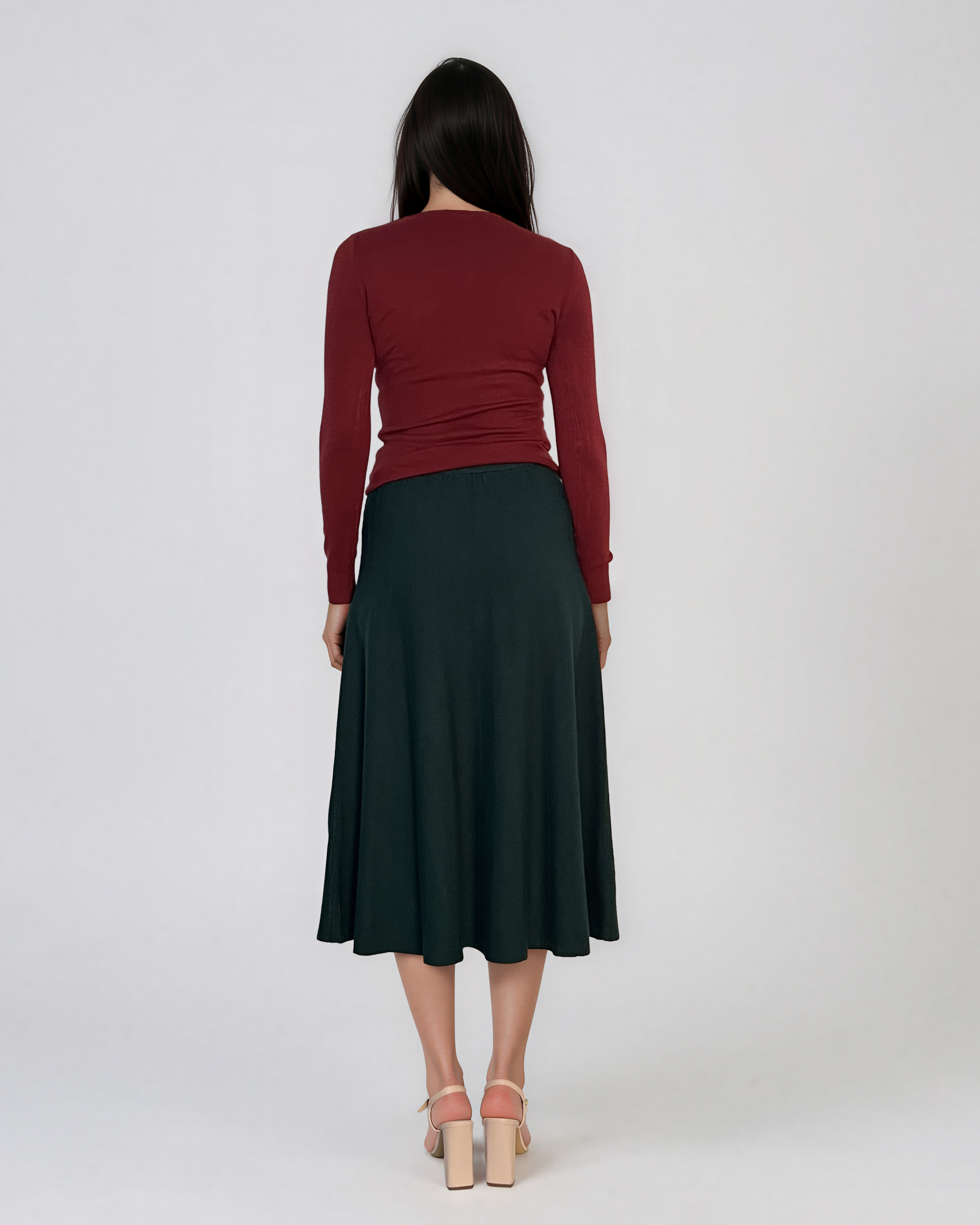 Pulover mulat din tricot cu lână şi caşmir grena LR358