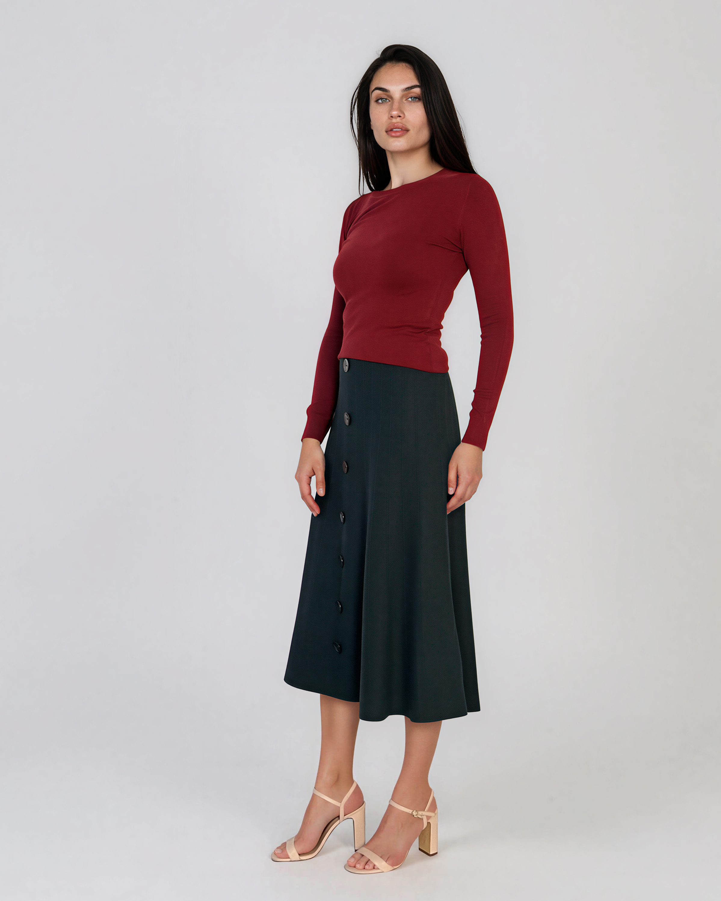 Pulover mulat din tricot cu lână şi caşmir grena LR358