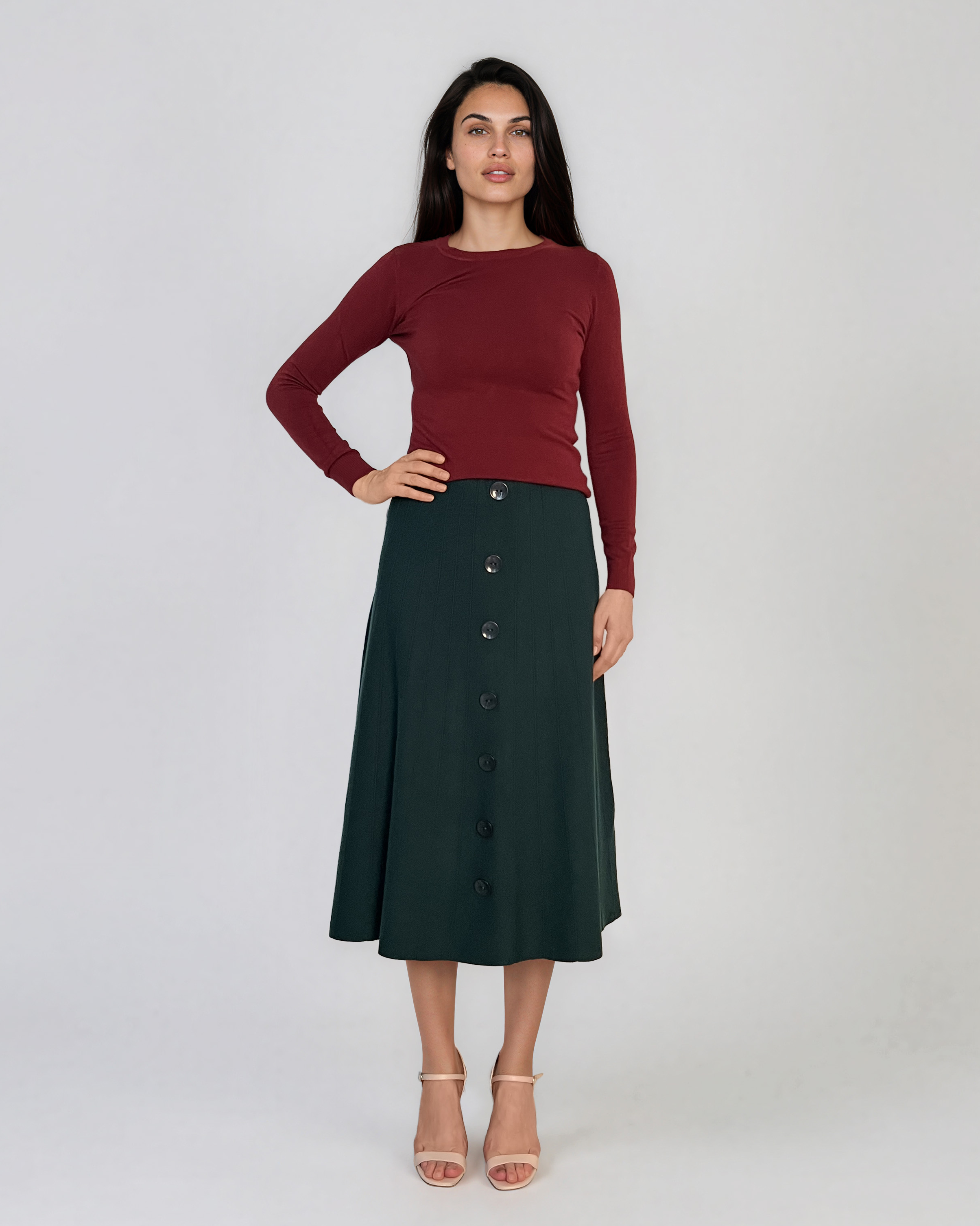 Pulover mulat din tricot cu lână şi caşmir grena LR358