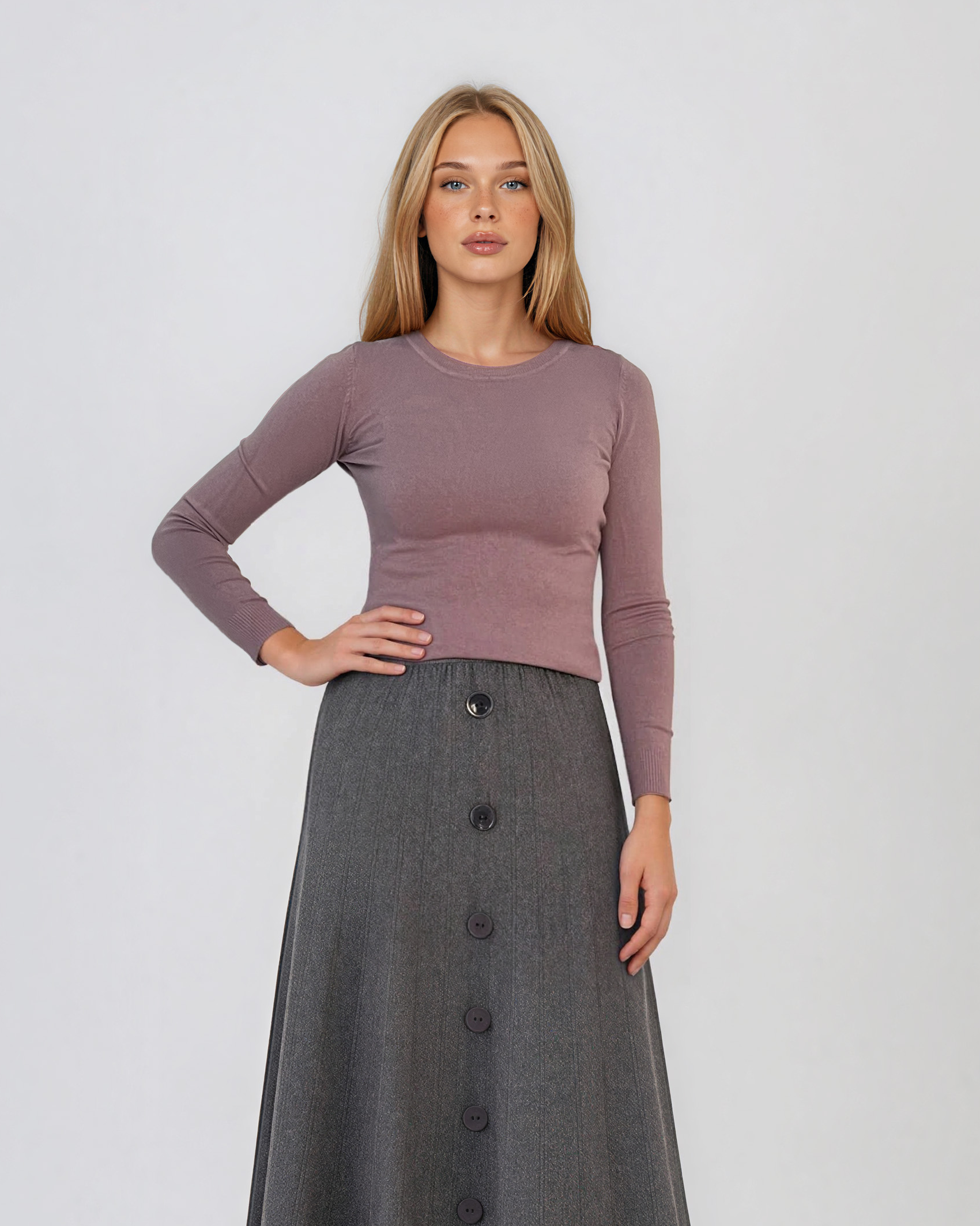 Pulover mulat din tricot cu lână şi caşmir mov LR358