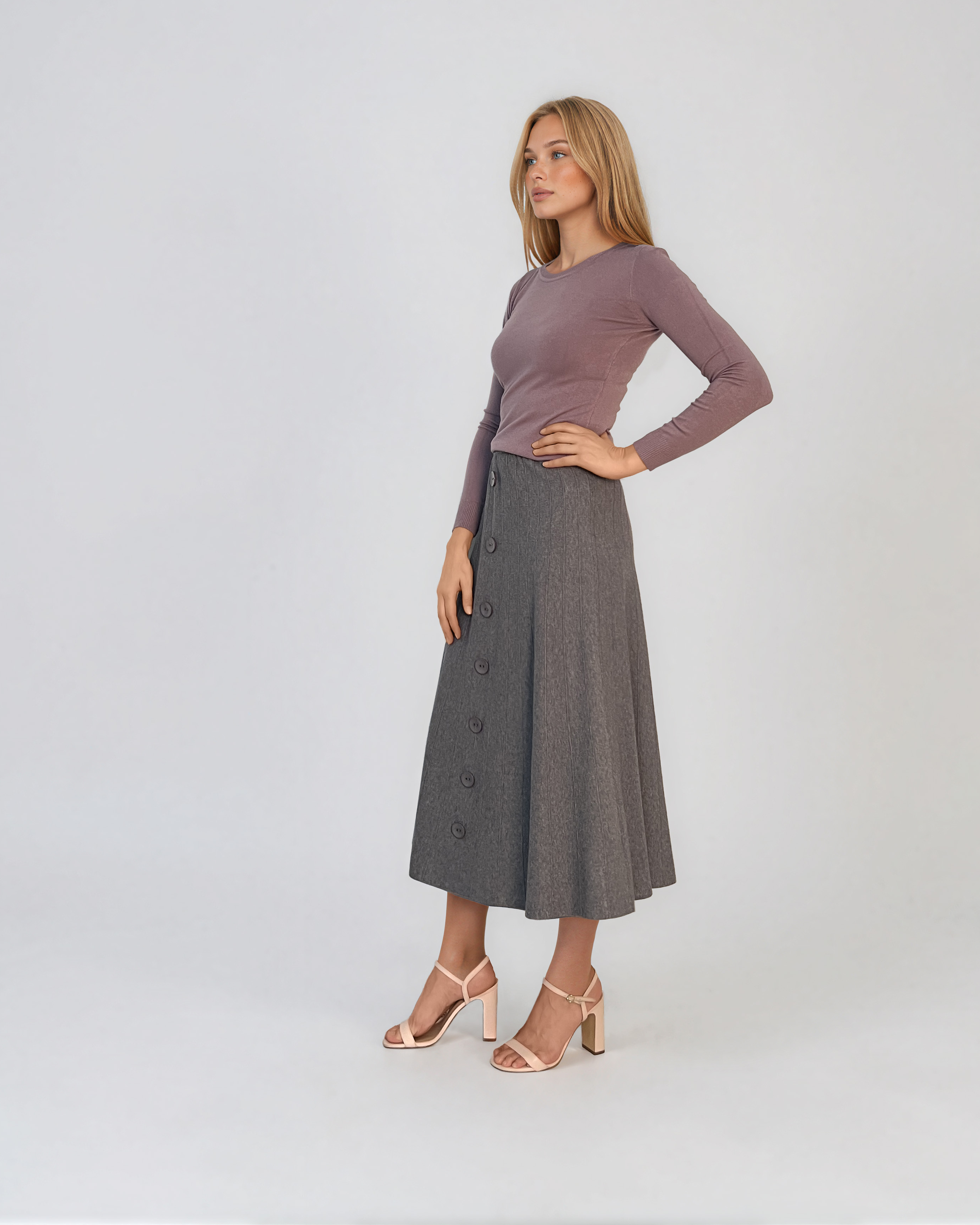 Pulover mulat din tricot cu lână şi caşmir mov LR358