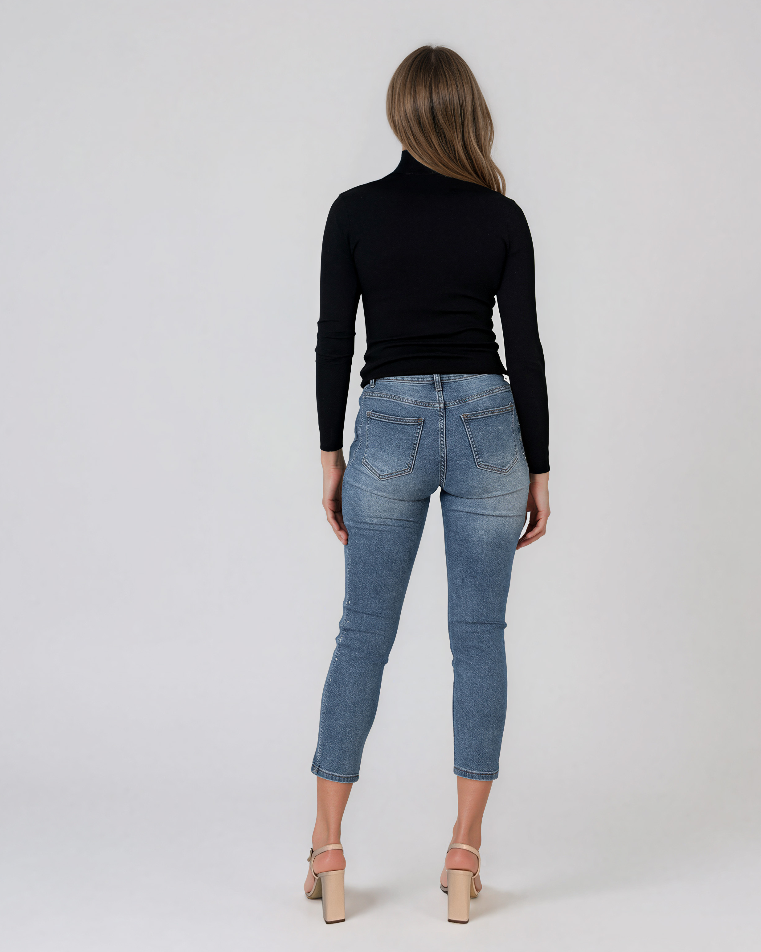 Pulover mulat din tricot cu lână şi caşmir negru LR358