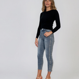 Pulover mulat din tricot cu lână şi caşmir negru LR358