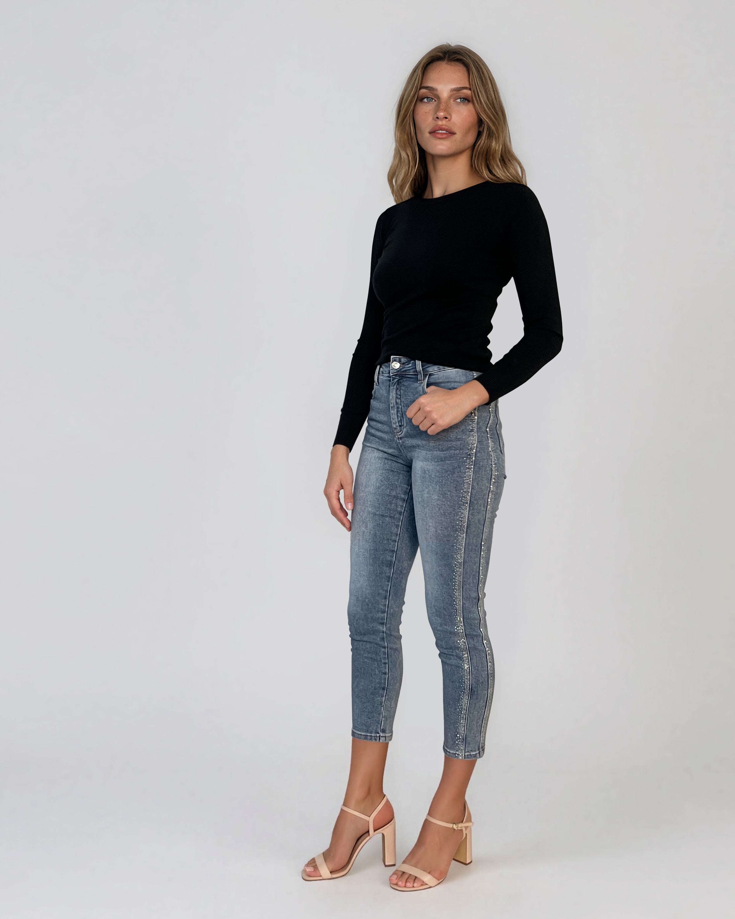 Pulover mulat din tricot cu lână şi caşmir negru LR358