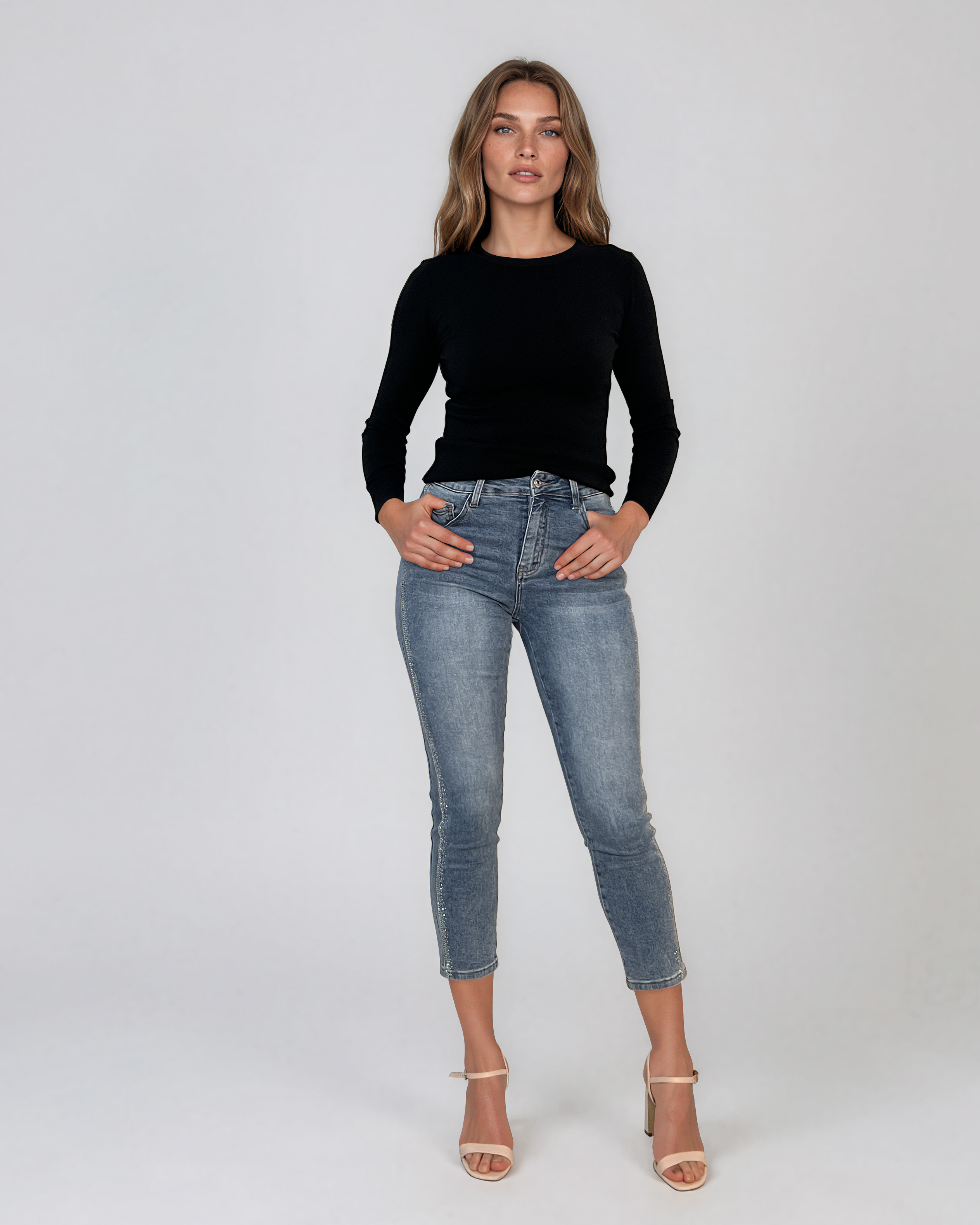Pulover mulat din tricot cu lână şi caşmir negru LR358