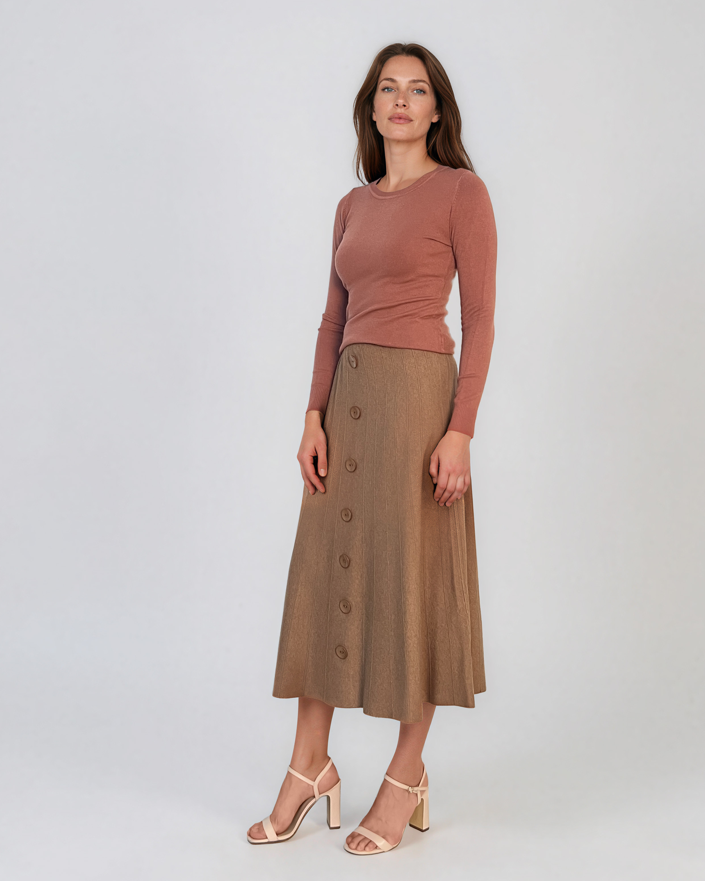 Pulover mulat din tricot cu lână şi caşmir roz prăfuit LR358