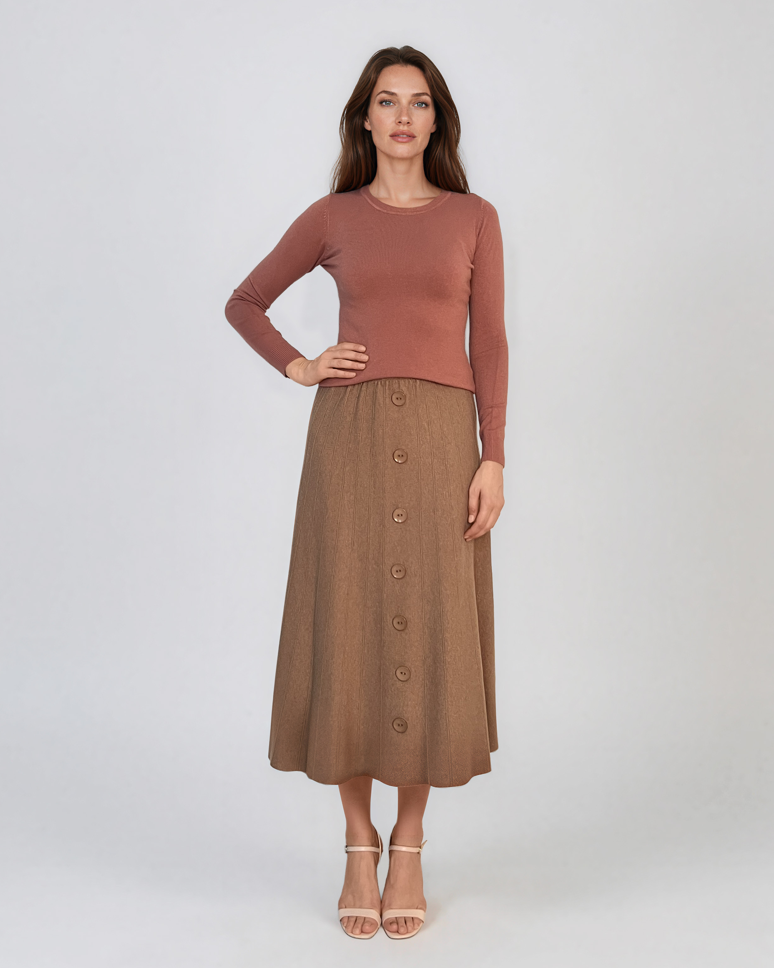 Pulover mulat din tricot cu lână şi caşmir roz prăfuit LR358