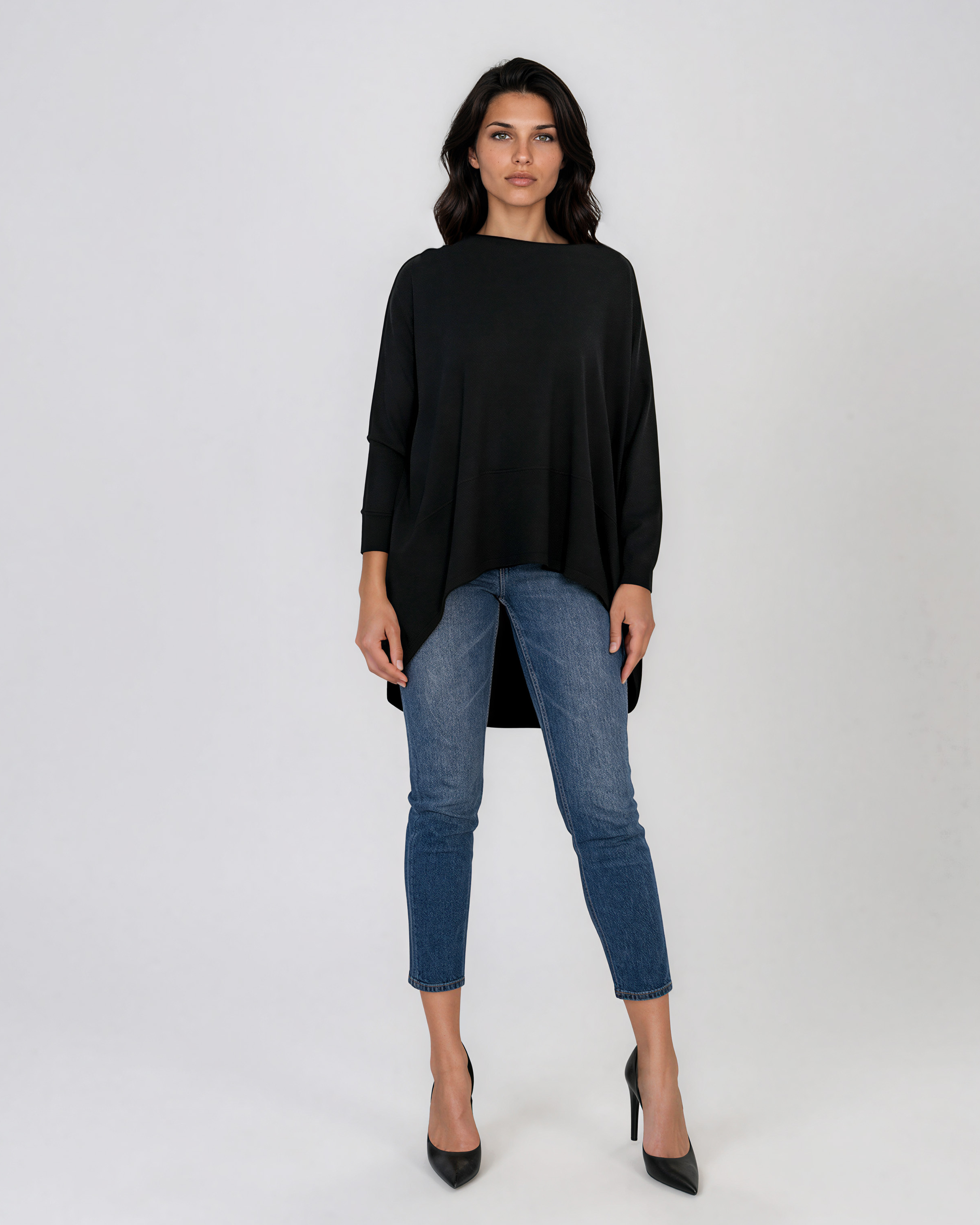 Pulover oversized cu tiv asimetric negru HL248