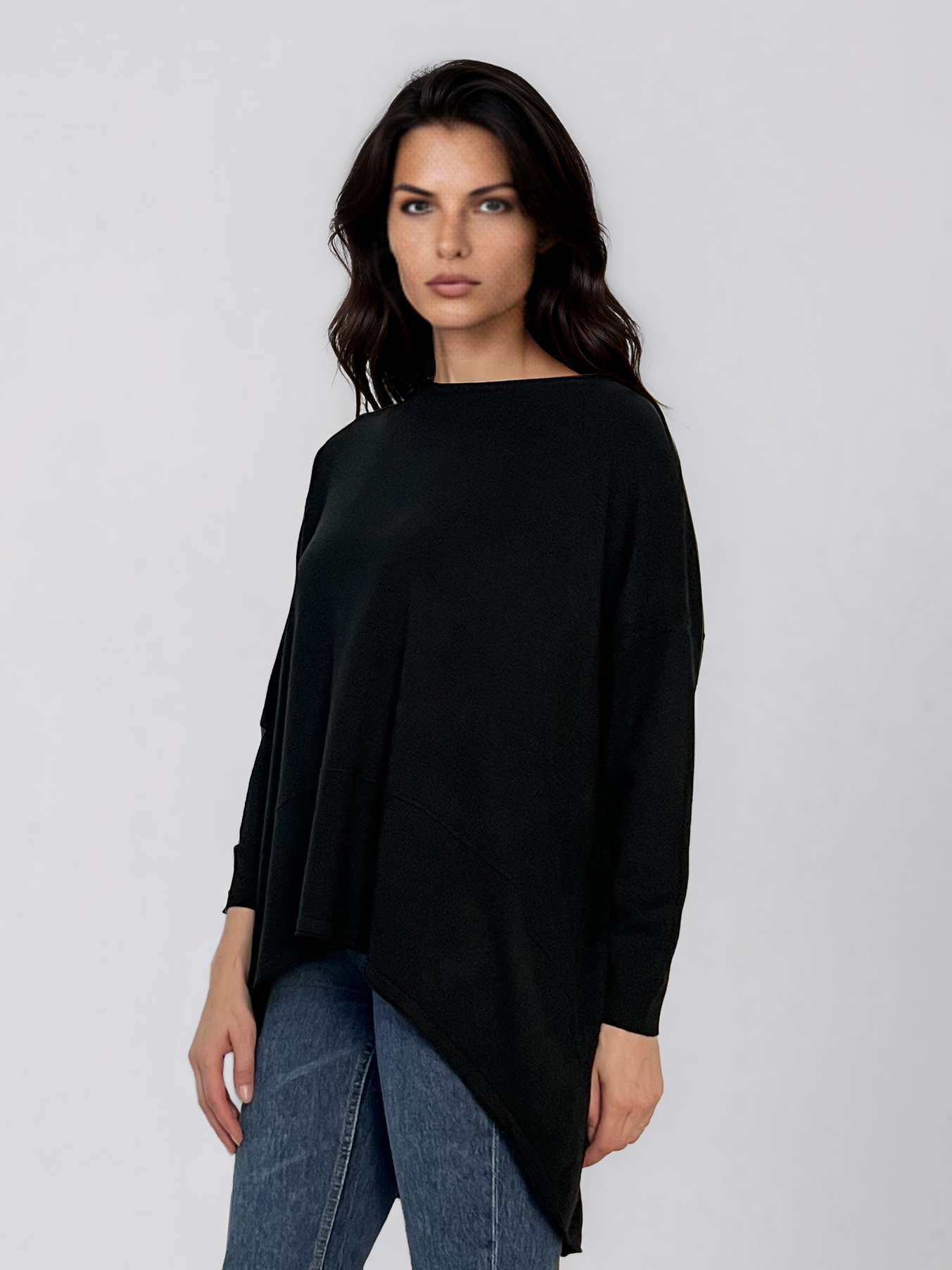 Pulover oversized cu tiv asimetric negru HL248