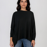 Pulover oversized cu tiv asimetric negru HL248