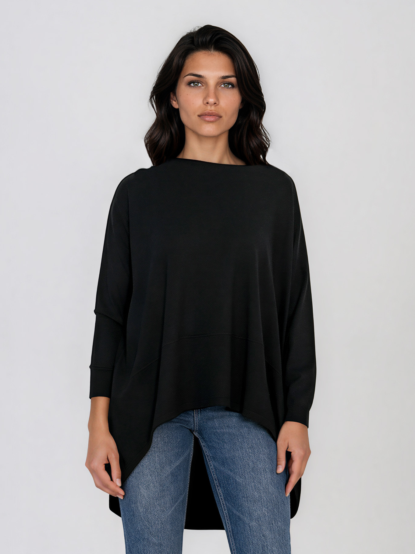 Pulover oversized cu tiv asimetric negru HL248
