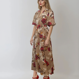 Rochie lunga parte peste parte print floral beige