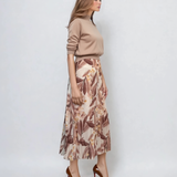 Fustă lungă plisată cu bandă elastică în talie beige    i