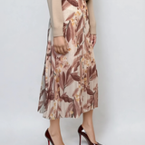 Fustă lungă plisată cu bandă elastică în talie beige    i