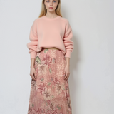 Fustă lungă plisată cu bandă elastică în talie roz