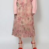 Fustă lungă plisată cu bandă elastică în talie roz