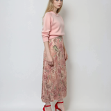 Fustă lungă plisată cu bandă elastică în talie roz