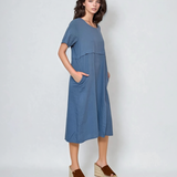 Rochie cu buzunare și nasturi pe o parte albastru jeans