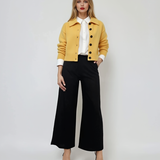 Pantaloni evazați cu fermoar și buzunare negru