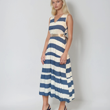 Rochie lungă fără mâneci cu dungi și curea inclusă albastru