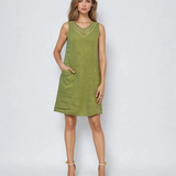 Rochie din in fără mânecă cu guler paiete vernil