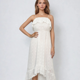 Rochie cu broderie și bretele subțiri, volan bust alb