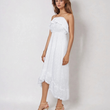 Rochie cu broderie și bretele subțiri, volan bust alb