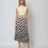 Fustă lungă plisată cu buline și bandă elastică alb-negru