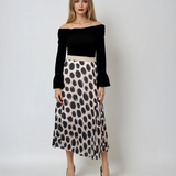 Fustă lungă plisată cu buline și bandă elastică alb-negru