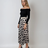 Fustă lungă plisată cu buline și bandă elastică alb-negru