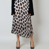 Fustă lungă plisată cu buline și bandă elastică alb-negru