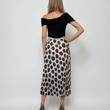 Fustă lungă plisată cu buline și bandă elastică alb-negru