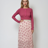 Fustă lungă plisată cu buline și bandă elastică alb-roz