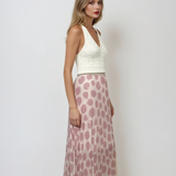 Fustă lungă plisată cu buline și bandă elastică alb-roz