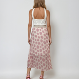 Fustă lungă plisată cu buline și bandă elastică alb-roz