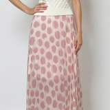 Fustă lungă plisată cu buline și bandă elastică alb-roz