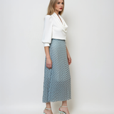 Fustă lungă plisată cu buline și bandă elastică bleu