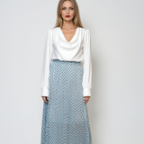 Fustă lungă plisată cu buline și bandă elastică bleu