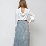 Fustă lungă plisată cu buline și bandă elastică bleu