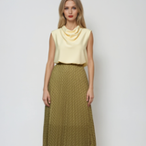 Fustă lungă plisată cu buline și bandă elastică vernil