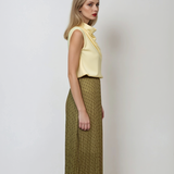 Fustă lungă plisată cu buline și bandă elastică vernil