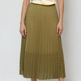 Fustă lungă plisată cu buline și bandă elastică vernil