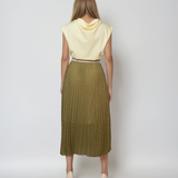 Fustă lungă plisată cu buline și bandă elastică vernil