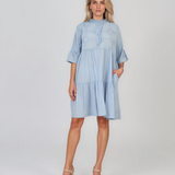 Rochie baby-doll cu broderie și paiete bleu HL122