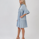 Rochie baby-doll cu broderie și paiete bleu HL122