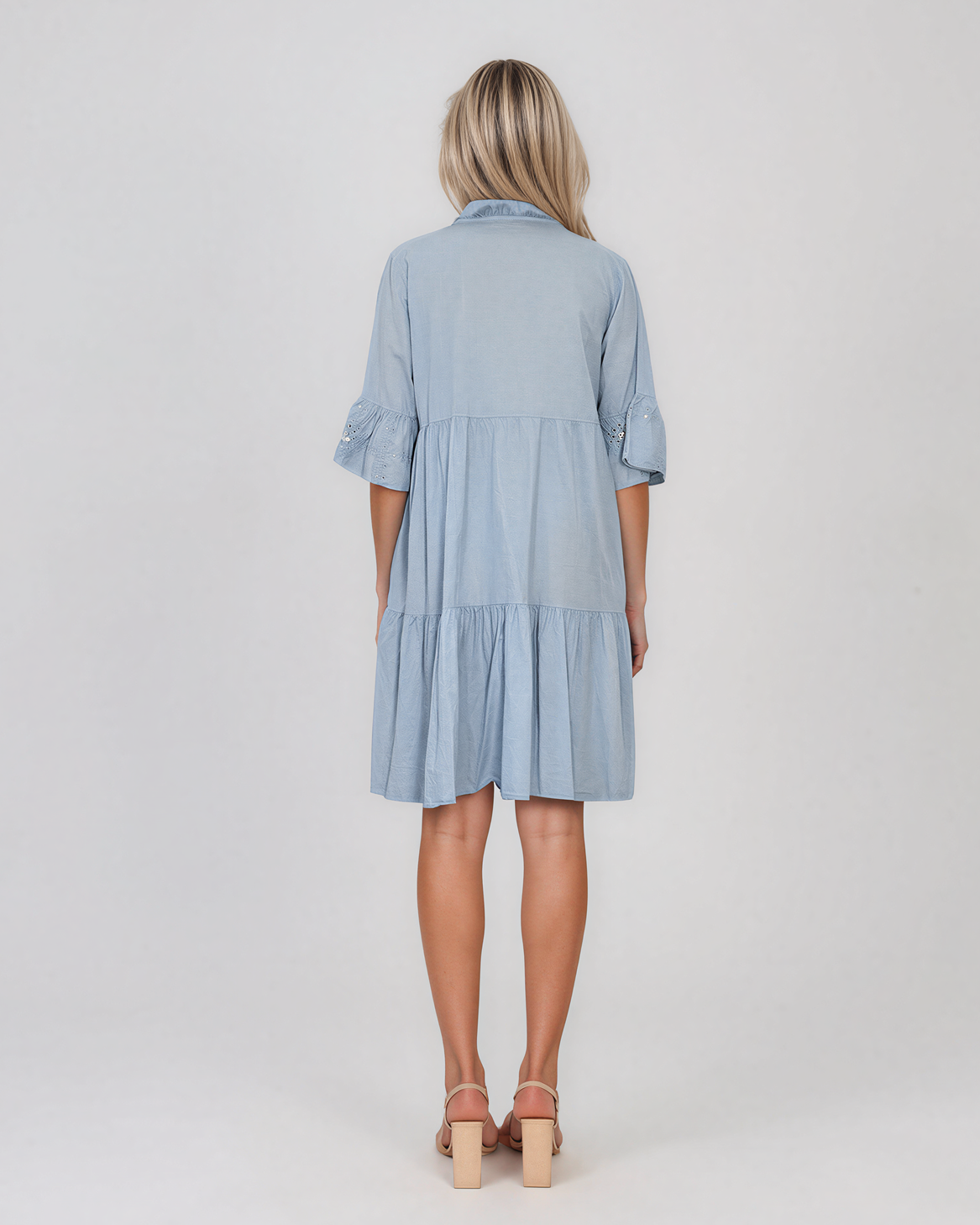 Rochie baby-doll cu broderie și paiete bleu HL122